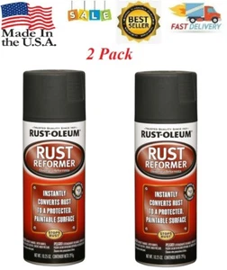 2PACK Automotive Flat Black Finish Rust Converter Rust Reformer Spray Coat 10 oz - Picture 1 of 7