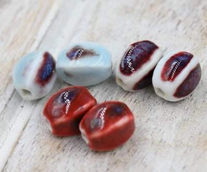 Handmade Porcelain Beads, 20pc, Antique Glazed Porcelain, Oval - Picture 1 of 6