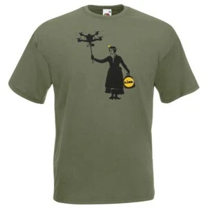 T-Shirt Erwachsene Banksy Mary Poppins Drohne Graffiti Street Art Unisex oliv - Bild 1 von 8