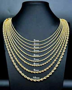 Collar de cadena de cuerda con corte de diamante de 2 mm-8 mm de oro amarillo de 10 quilates de 16-32 pulgadas - Imagen 1 de 15