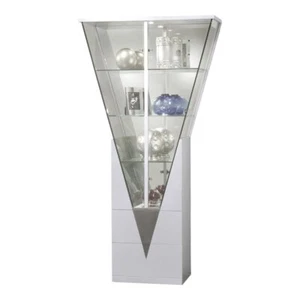 Maklaine 40.6" Triangle Contemporary Steel & Glass Curio Cabinet in Silver/Clear - Picture 1 of 2