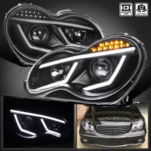 Fits Black 2001-2007 Mercedes Benz W203 C230 C240 LED Strip Projector Headlights - Picture 1 of 10