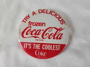 Vintage 1970s Coca-Cola Try Delicious Frozen Coke Red & White 3" Pinback Button - Picture 1 of 2