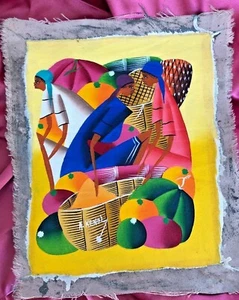 Pintura de arte popular haitiano sobre lienzo de A Kendl 8"x10"  - Imagen 1 de 7