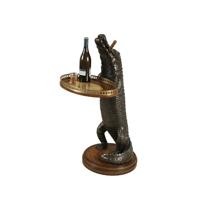 MAITLAND SMITH Maitland-Smith Alligator Occasional Table, Verdigris Cast Resin Alligator