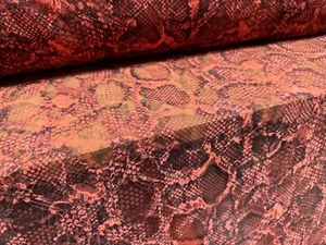Stretch Spandex Mesh Lace Fabric, Per Metre - Snakeskin Print - Coral Pink - Picture 1 of 3