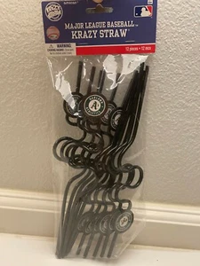 amscan Oakland Athletics A's MLB Baseball Sports Plastic Krazy Straws 12 pack - Picture 1 of 4