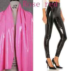 Shiny Patent Leather Cropped Pants Women PU High Waist Faux Latex Trousers