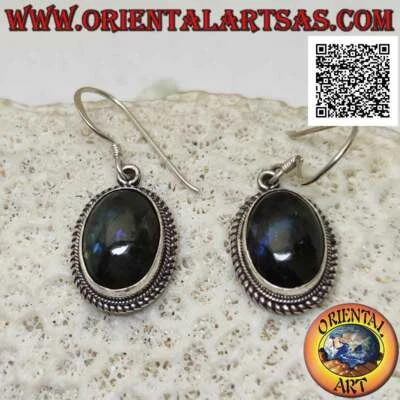 Orecchini Argento 925‰ labradorite ovale cabochon contornata da intreccio - Immagine 1 di 4