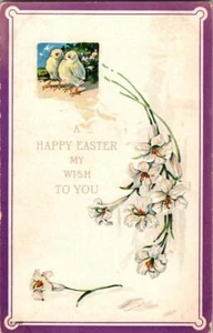 A Happy Easter My Wish To You Easter Lilies White Chicks Embossed Postcard - Picture 1 of 1
