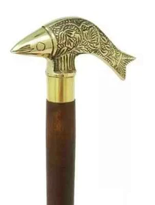 Brass Fish Handle Wooden Vintage Walking Cane Antique Style Stick Style gift NEW - Picture 1 of 8