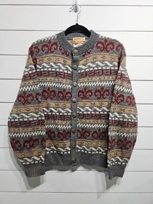 Vtg Sarby Geometric Knit Cardigan Golf Sweater Mens Size Medium USA Made - Image 1 of 4
