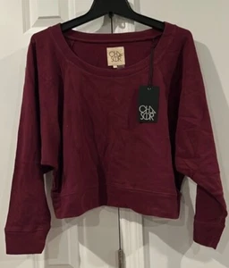 NWT Chaser Cropped Crewneck Sweatshirt Women’s Small Burgandy  - Picture 1 of 4
