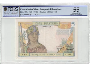 French Indochina 5 Piastres 1946 Pick# 55c PCGS: 55 Choice AUNC. #PL2011 - Picture 1 of 2
