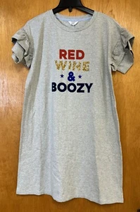 Crown & Ivy T-Shirt Dress Women's M Heather Gray 4th of July Red Wine Boozy NWT - Picture 1 of 5