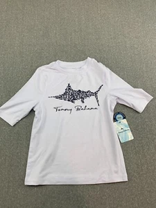 Tommy Bahama Boy’s Rash Guard Swim Shirt Size 4 White Sword Fish Graphic Stretch - Picture 1 of 14