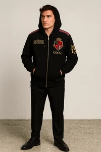 Coogi Men Black Gold Embroidery Jacket Size XXXL Luxury  Heavy Gorpcore - Picture 1 of 14