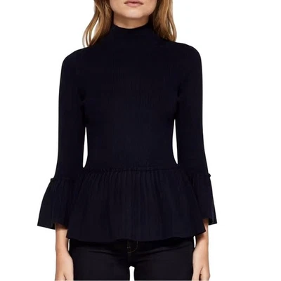 NWT TED BAKER LISLIE PLEAT RIBBED DETAIL NAVY BLUE JUMPER SWEATER SIZE 2 US 6 - Image 1 of 4