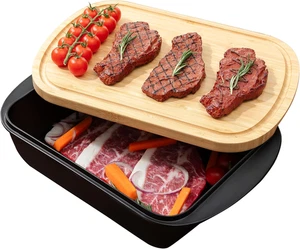 Grill Marinadenschale Holzdeckel Grill Servierplatte Set Grillvorbereitung Platte Set - Bild 1 von 12