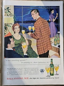 Ballantine Light Ale 1954 hombres mujeres beber cerveza fiesta anuncio vintage - Imagen 1 de 1