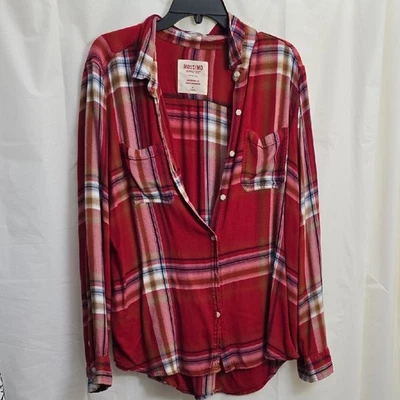 Camisa a Cuadros Mossimo Supply Co. Boyfriend Fit XL Roja y Azul Súper Suave Foto 1 de 4