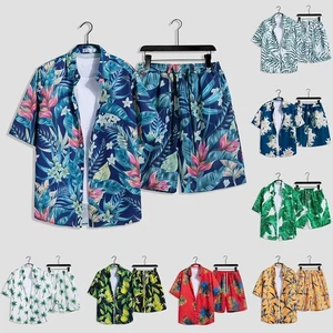 For Summer Beach Hawaiian Beach Set Polyester Factory Lapel Neckline - Picture 1 of 6