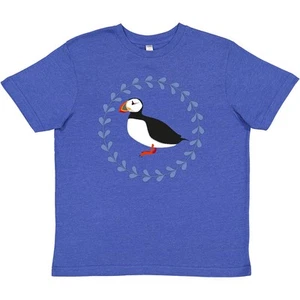 Inktastic Puffin Bird Wreath Youth T-Shirt Birds Nature Coastal Shore Beach Tee - Picture 1 of 4