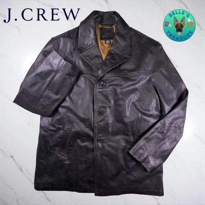 J. Экипаж мужской большой коричневый кожаная куртка автомобиля пальто кнопка спереди роскошь старые деньги - Изображение 1 из 4