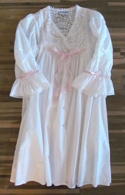 Priamo Nightgown & Robe SET! White Cotton Lace Pink Ribbon Milkmaid Victorian - Image 1 of 4