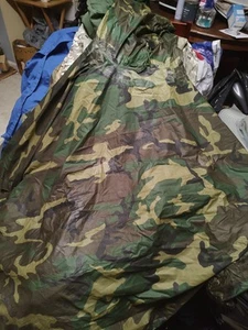 US Military Woodland Camouflage Nylon Wet Weather Poncho NSN:8405-01-100-0976 - Picture 1 of 5