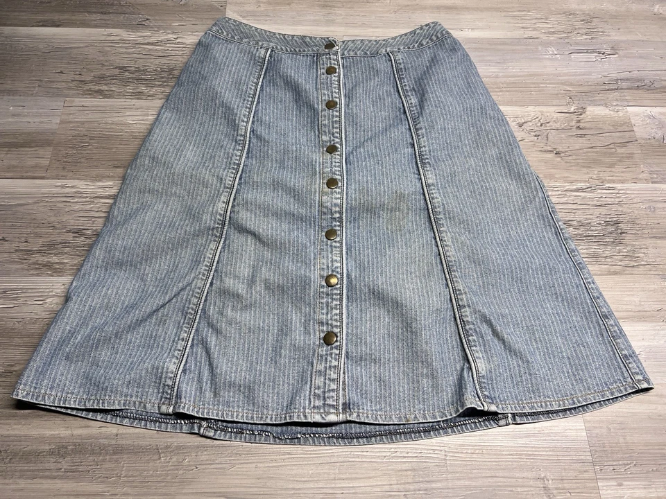 Falda vaquera vintage Y2K para mujer con botones a presión frontal midi talla 12 The Territory Ahead Foto 1 de 4