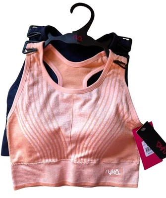 RYKA Women's 2 PACK Sports Bra Adjustable Removable Pads Size S Peach & Navy - Image 1 of 4