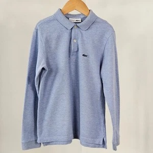 Lacoste x J.Crew Youth Long Sleeve Heathered Blue Knit Polo Shirt | 12 | FLAW  - Picture 1 of 17