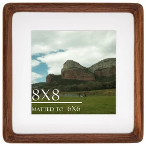 8x8 Square Picture Frame in Natural Walnut Wood, Solid Wooden Frames matted t... - Picture 1 of 8
