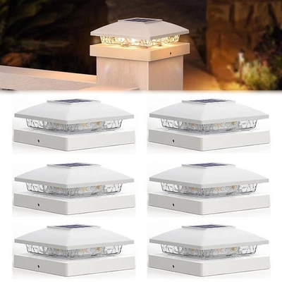 Luz de tapa de poste solar de 6 piezas para exteriores 4x4 impermeable LED cubierta valla luz blanca Foto 1 de 4