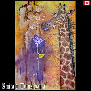 modern art painting on canvas figure landscape savana giraffe flower woman body - Picture 1 of 24