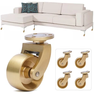 4 Vintage Style SOLID BRASS Strong Swivel Caster Wheels Brass Round Heavy Duty - Picture 1 of 11