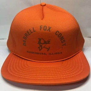 Vtg Darrell Fox Construction Harrisburg Illinois Hunter Orange Foam Snap Hat - Picture 1 of 8