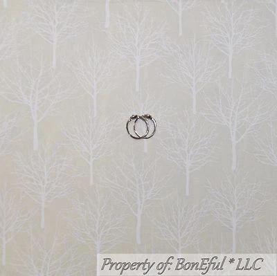 BonEful Fabric FQ Cotton Quilt Natural White Winter Tree Blender Xmas Print SALE - Image 1 of 4