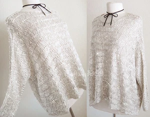 NEW Light Gray Silver Sparkly Sequins Crop Loose Knit Cocoon Oversized Sweater - Picture 1 of 14