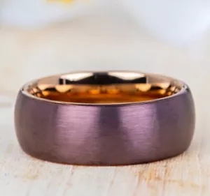 Anello viola in tungsteno a cupola spazzolato da uomo anello viola anello nuziale interno rosa - Foto 1 di 5