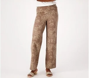 Isaac Mizrahi Live! Petite Printed 24/7 Baby Wide Leg Pant-Tan-Petite 12-A551041 - Picture 1 of 3