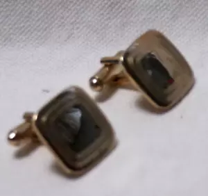 1960s Brushed Gold Tone Cufflinks - Bild 1 von 4
