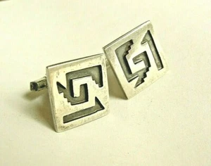 Vintage Solid Sterling Silver 925 Mexico Tribal Cufflinks 13.7 Grams Cuff Links - Picture 1 of 8
