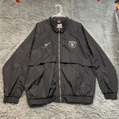 VTG Raiders Team Nike Windbreaker Men XL Zip Black NFL Oakland LA Vegas Swoosh Cover