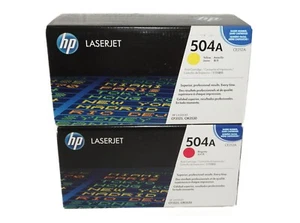 Set of 2 Genuine HP Laserjet 504A Yellow & Magenta Toner Cartridges - New Sealed - Picture 1 of 5