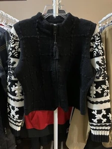 Vintage 1995 Michael Simon Cardigan Zip Short Sweater Snow Flowers Size Medium - Picture 1 of 11