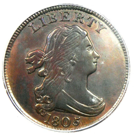 1805 Small 5 Stems Draped Bust Half Cent 1/2C ICG VF30 Detail - Rare C-2 Variety Cover