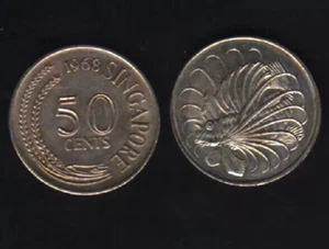 Singapore 50 CENTS KM-5 1967-1985 x 1 Crowned Lionfish Singaporean Currency COIN - Picture 1 of 6