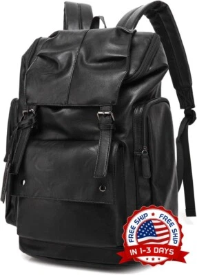 Mochila informal de cuero PU mochila de viaje mochila para senderismo y acampamento - Imagem 1 de 4